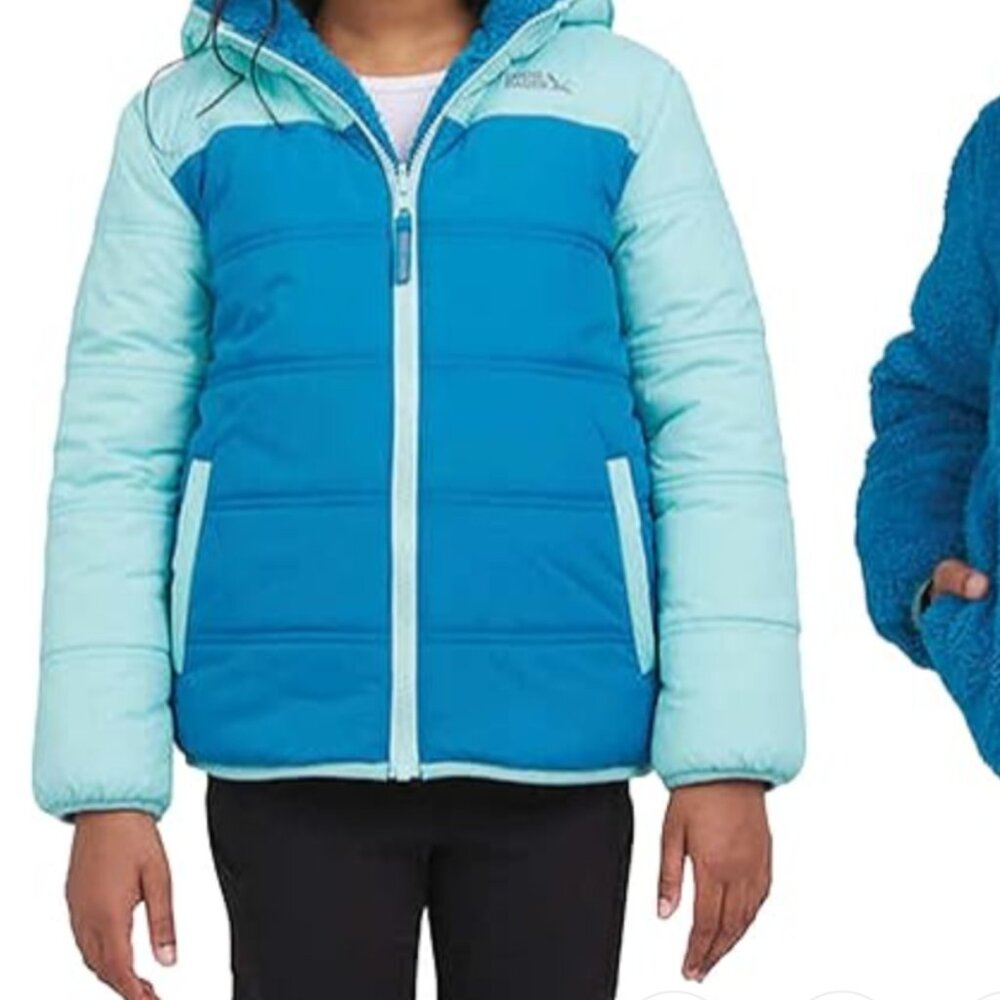 Eddie Bauer Girls' Lightweight Reversible Hooded Fleece Jacket Girls M 7/8